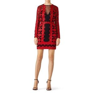 Nicole Miller Red Women's Size 8 Illusion Embroidered Sheath Dress $495